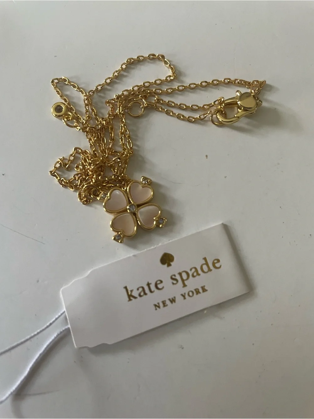 Gold Chain Necklace with Ivory 4 spade Pendant
